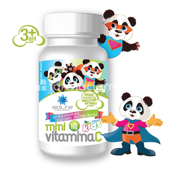 Imunitate - BioSunLine Vitamina C pentru copii - MiniVitamina C 100mg, 30 comprimate de  supt Helcor, farmaciamea.ro