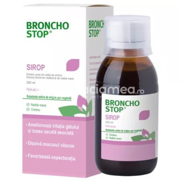 Tuse ambele forme OTC - Bronchostop sirop, 200 ml, Kwizda Pharma, farmaciamea.ro