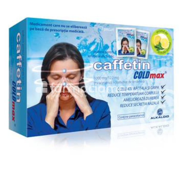 Răceală și gripă OTC - Caffetin Coldmax 1000mg/12,2mg pulbere pentru solutie orala 10 plicuri, Alkaloid, farmaciamea.ro