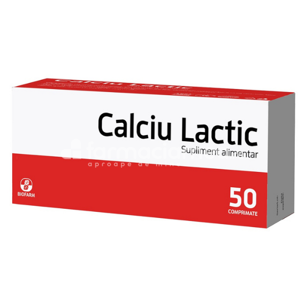 Minerale și vitamine - Calciu Lactic supliment recomandat in anemie, 50 comprimate, Biofarm, farmaciamea.ro