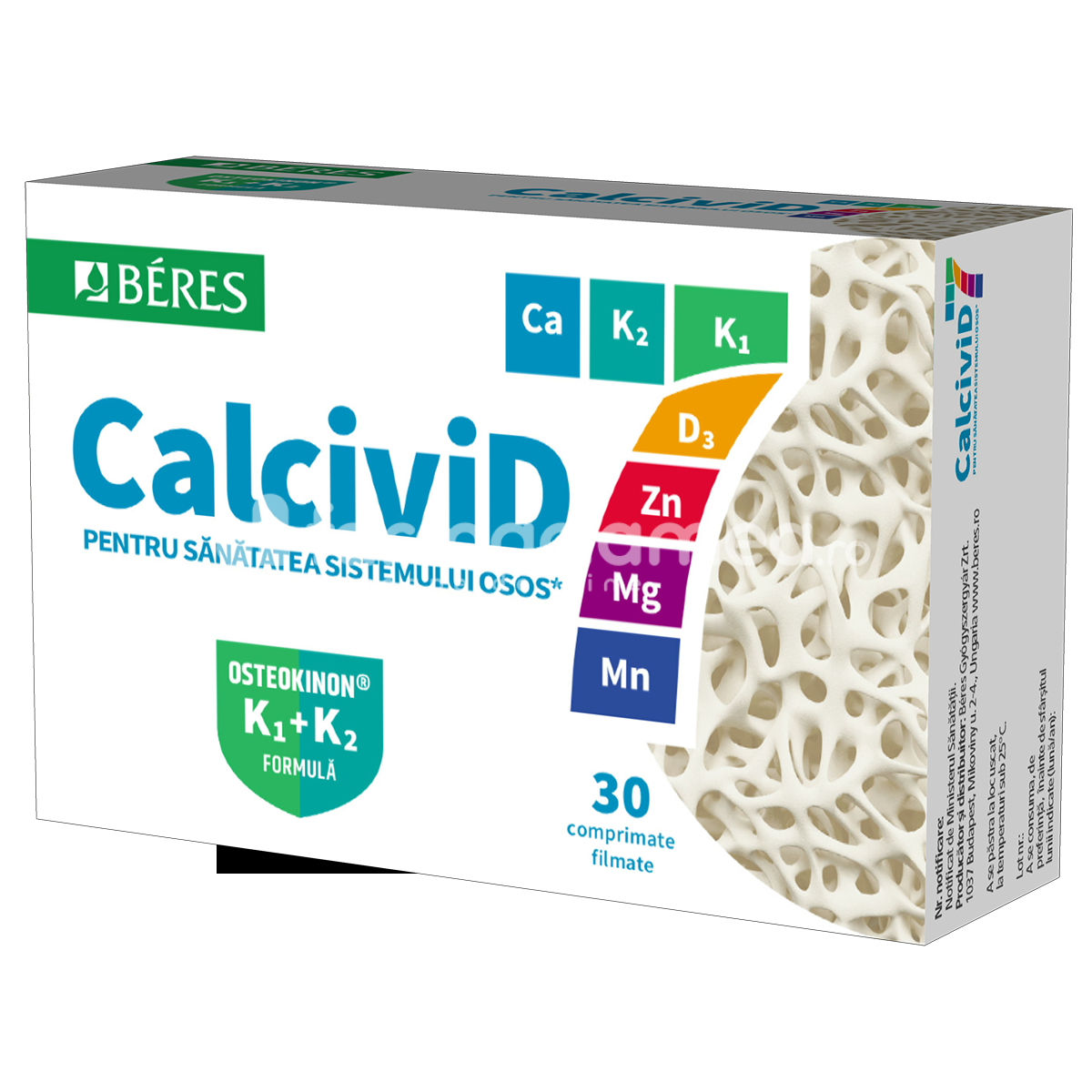 Minerale și vitamine - CalciviD7 - Oase puternice, 30 comprimate, Beres, farmaciamea.ro
