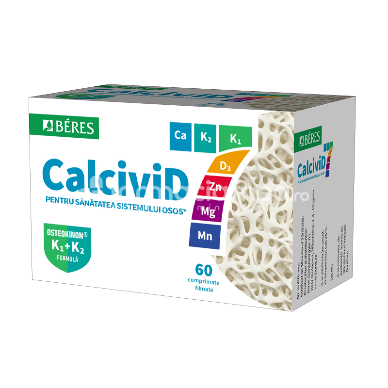 Minerale și vitamine - CalciviD7 - Oase puternice, 60 comprimate, Beres, farmaciamea.ro
