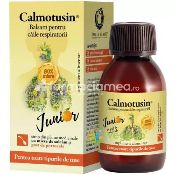 Gripă și răceală copii - Calmotusin Junior cu gust de portocala, 100 ml, Dacia Plant, farmaciamea.ro
