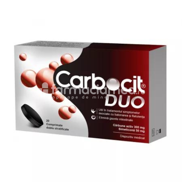 Antibalonare și antiflatulență - Carbocit DUO, 20 comprimate dublu stratificate, Biofarm, farmaciamea.ro
