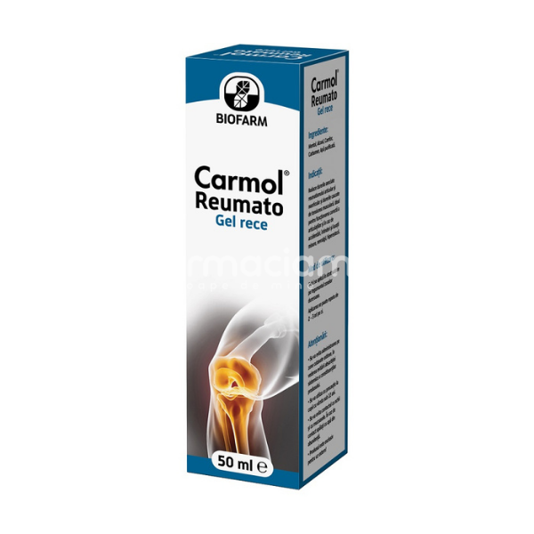 Afecțiuni osteoarticulare şi musculare - Carmol Reumato gel rece pentru ameliorarea simptomelor reumatismului, reduce durerea, tub 50 ml, Biofarm, farmaciamea.ro