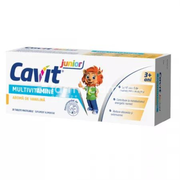 Minerale și vitamine - Cavit Junior Multivitamine Vanilina, 20 tablete masticabile Biofarm , farmaciamea.ro