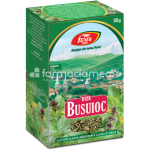 Ceaiuri - Ceai Busuioc D129, indicat in flatulenta, gastrite, enterite, intoxicatii gastrointestinale, constipatie, crampe stomacale, tuse, 50g, Fares, farmaciamea.ro