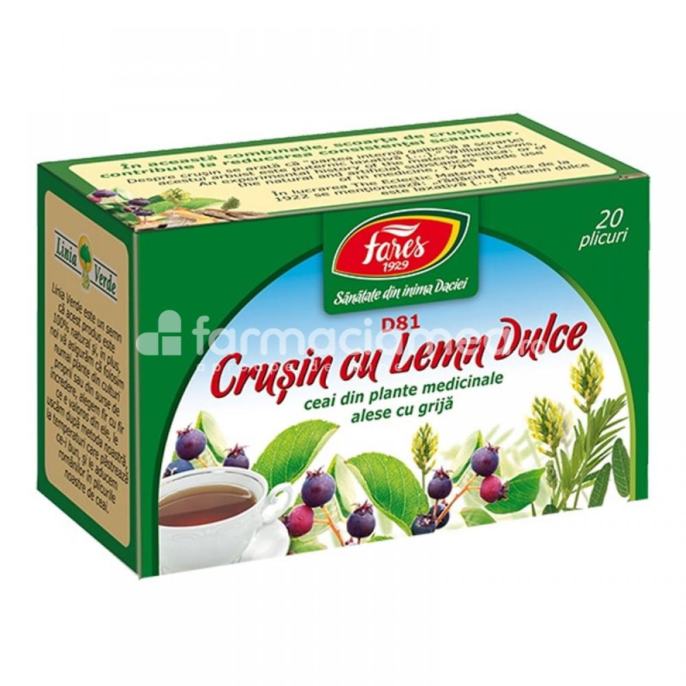 Ceaiuri - Ceai Crusin cu Lemn Dulce D81, susține sănătatea intestinală, ajută digestia, 20 plicuri, Fares, farmaciamea.ro