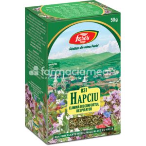 Ceaiuri - Ceai Hapciu Elimina Disconfortul Respirator R31, indicat in raceala si gripa, imunitate, 50g, Fares, farmaciamea.ro