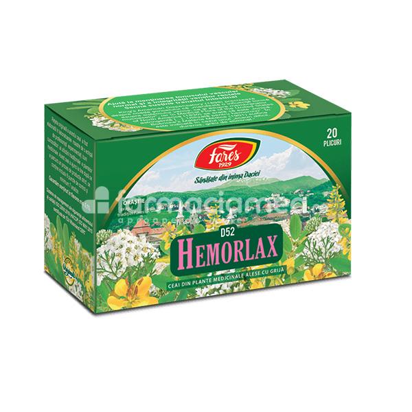 Ceaiuri - Ceai Hemorlax D52, sustine tranzitul intestinal, 20 plicuri, Fares, farmaciamea.ro