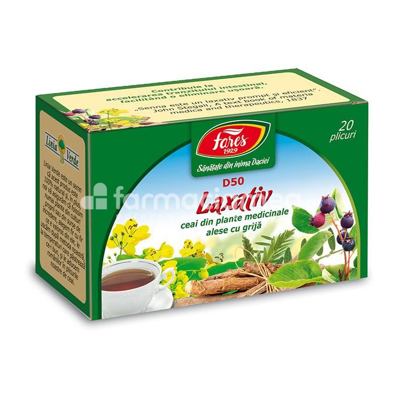 Ceaiuri - Ceai Laxativ D50, previne si combate constipatia, 20 plicuri, Fares, farmaciamea.ro