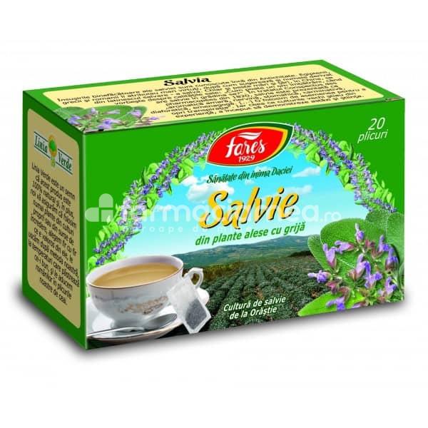 Ceaiuri - Ceai Salvie G95, indicat in menopauza, efect antiseptic, sustine digestia, 20 plicuri, Fares, farmaciamea.ro