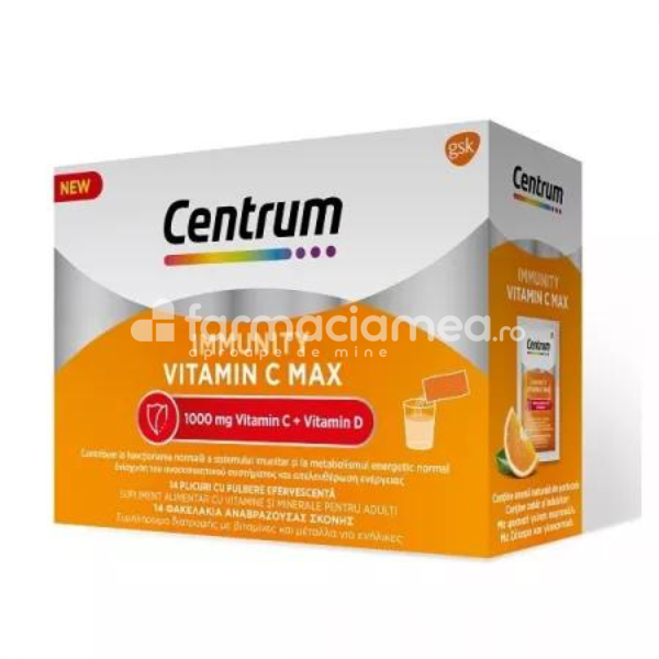Minerale și vitamine - Centrum Immunity Vitamin C Max 1000 mg, 14 plicuri Gsk, farmaciamea.ro