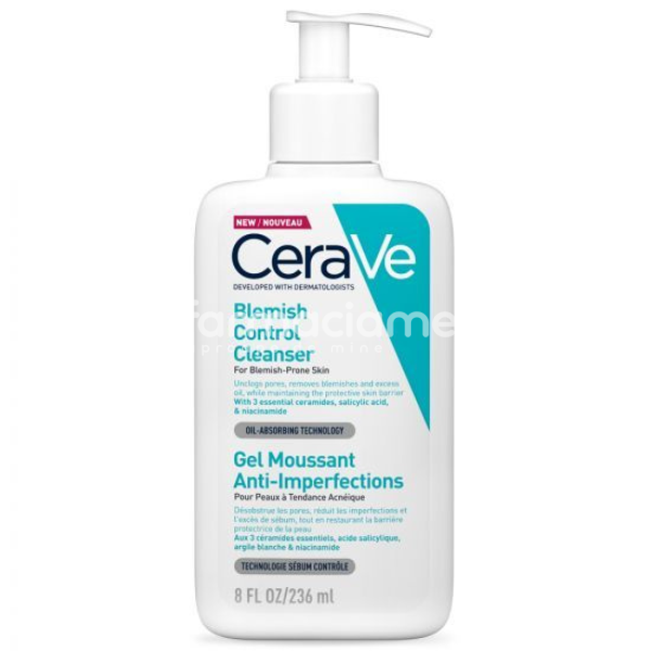 Îngrijire ten - CeraVe Blemish Control Cleanser gel de curatare spumant anti-imperfectiuni, 236 ml, farmaciamea.ro