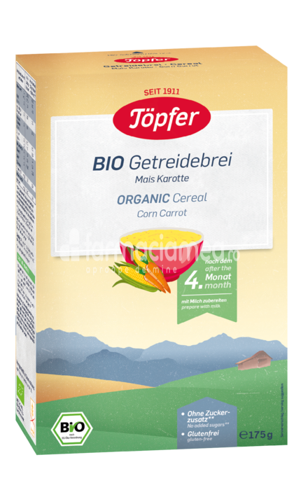 Cereale - Cereale Bio porumb si morcovi, de la 4 luni, 175 g, Topfer, farmaciamea.ro
