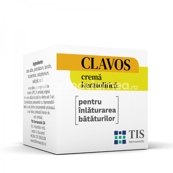 Negi și bătături - Clavos crema keratolitica, contine acid salicilic, pentru inlaturarea bataturilor, 4g, Tis Farmaceutic, farmaciamea.ro