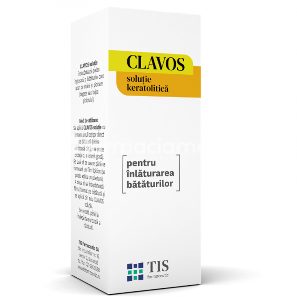Negi și bătături - Clavos solutie keratolitica, contine acid salicilic si acid lactic, pentru inlaturarea bataturilor, 10ml, Tis Farmaceutic, farmaciamea.ro