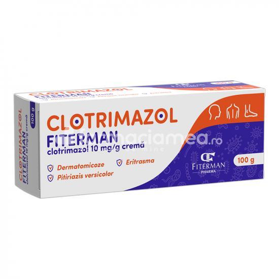 Antifungice de uz dermatologic OTC - Clotrimazol 10 mg/g crema, cu efect antimicotic, indicat in tratamentul micozelor cutanate si mucoaselor, tub 100g, Fiterman Pharma, farmaciamea.ro