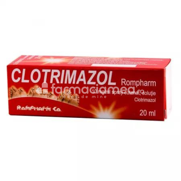 Antifungice de uz dermatologic OTC - Clotrimazol spray, 10 mg/ml, 20 ml, Rompharm, farmaciamea.ro