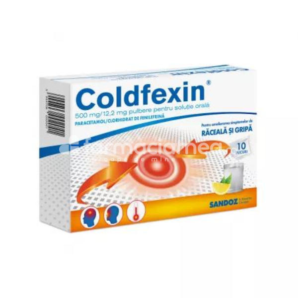 Medicamente fără prescripţie medicală - Coldfexin 500 mg/12,2 mg pulbere pentru soluție orală, 10 plicuri Sandoz, farmaciamea.ro