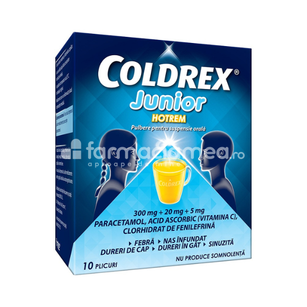 Răceală și gripă OTC - Coldrex Junior Hotrem 3g pulb.orala, 10pl, Perrigo, farmaciamea.ro