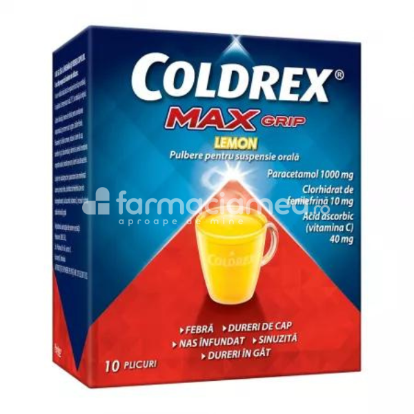 Răceală și gripă OTC - Coldrex Maxgrip Lemon, 10 plicuri, Perrigo, farmaciamea.ro