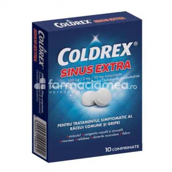 Răceală și gripă OTC - Coldrex Sinus Extra 500mg/3mg/50mg, 10 comprimate Sanosan, farmaciamea.ro