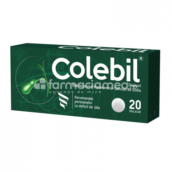 Terapie biliară și hepatică OTC - Colebil, indicat in deficit de bila, 20 de drajeuri, Biofarm, farmaciamea.ro