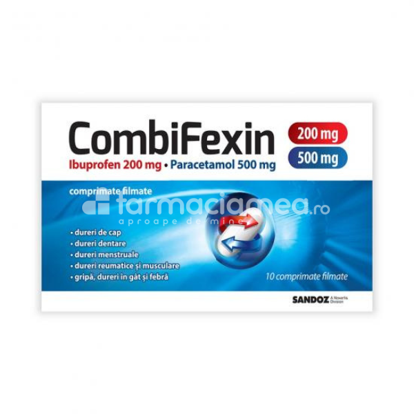 Durere OTC - COMBIFEXIN 200 mg/500 mg, 10 comprimate, Sandoz, farmaciamea.ro