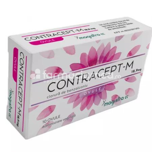 Afecţiuni genito-urinare OTC - Contracept-M 18,9mg, contine clorura de benzalconiu, indicat pentru contraceptie locala, 10 ovule, Magistra, farmaciamea.ro
