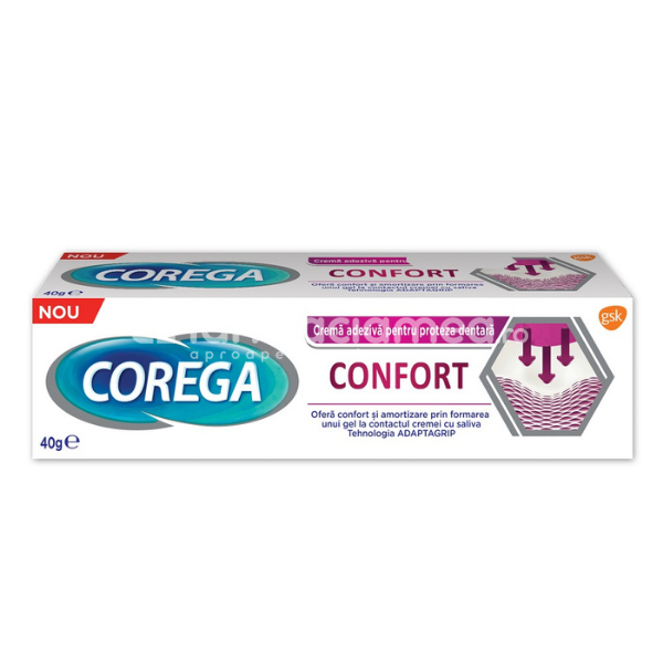 Adezivi și curățare proteze - Corega Confort crema adeziva pentru proteza dentara, 40 g, Gsk, farmaciamea.ro