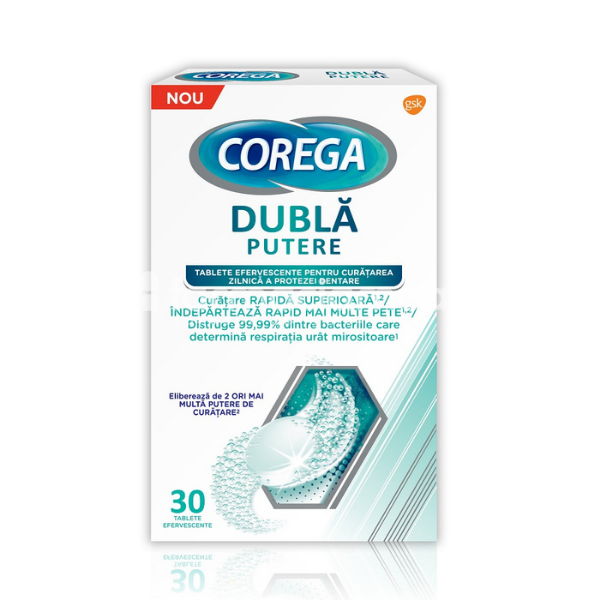Adezivi și curățare proteze - Corega Dubla Putere tablete efervescente, 30 tablete, Gsk, farmaciamea.ro