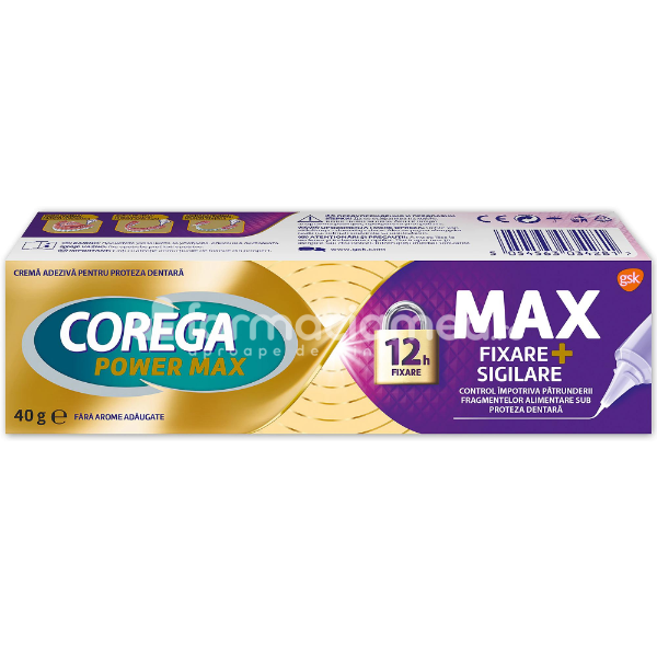 Adezivi și curățare proteze - Corega Max Sigilare crema adeziva pentru proteza dentara, 40 g, Gsk, farmaciamea.ro