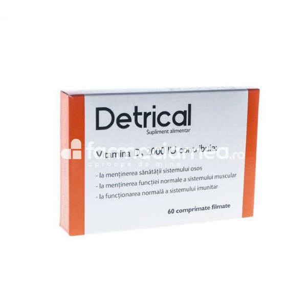 Minerale și vitamine - Detrical D3 2000 UI sustine imunitatea si sanatatea oaselor, 60 comprimate, Zdrovit, farmaciamea.ro