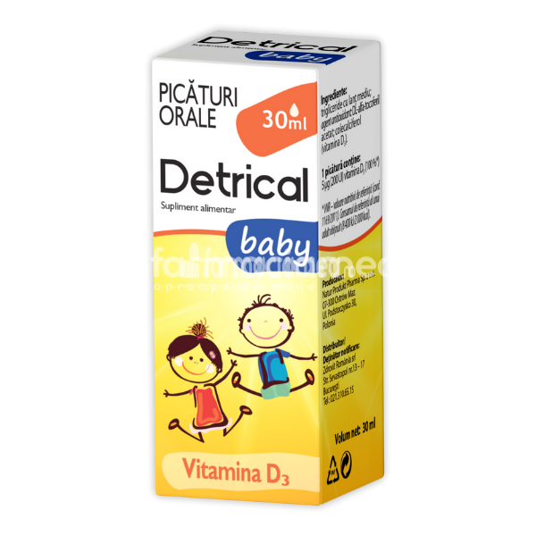 Vitamine și minerale copii - Detrical D3 baby, sustine imunitatea si sanatatea oaselor, 30 ml, Zdrovit, farmaciamea.ro
