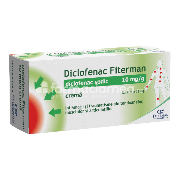 Durere OTC - Diclofenac 10mg/g crema, 150 g, Fiterman , farmaciamea.ro