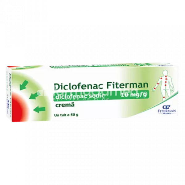 Durere OTC - Diclofenac 10mg/g crema, 50g, Fiterman, farmaciamea.ro