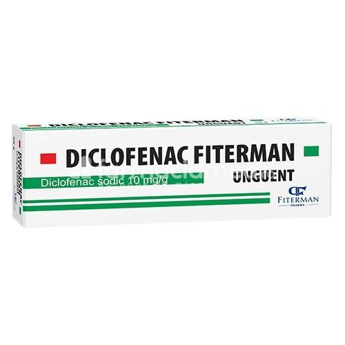 Durere OTC - Diclofenac 1% unguent, cu efect antiinflamator, indicat in tratamentul simptomatic al durerii, de la 14 ani, tub 35 g, Fiterman Pharma, farmaciamea.ro