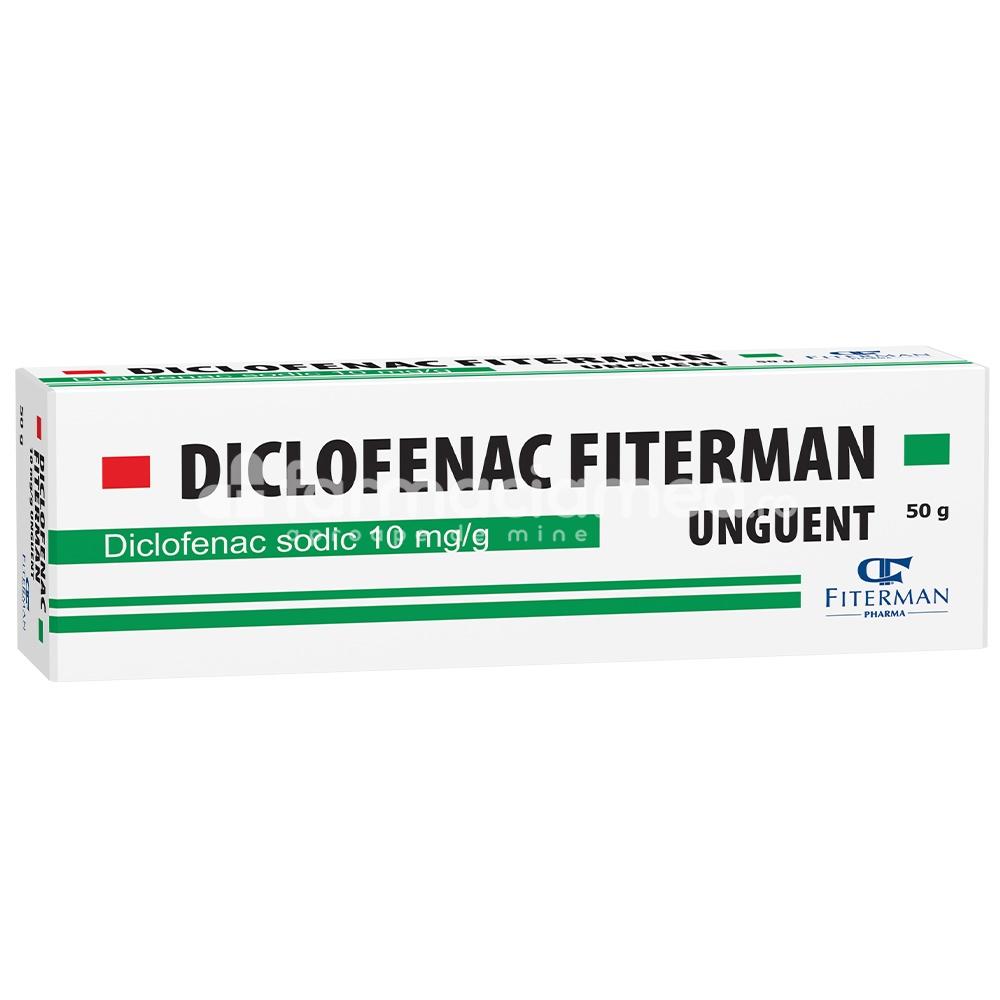 Durere OTC - Diclofenac 1% unguent, cu efect antiinflamator, indicat in tratamentul simptomatic al durerii, de la 14 ani, tub 50 g, Fiterman Pharma, farmaciamea.ro