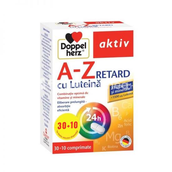 Minerale și vitamine - A-Z retard cu Luteina, recomandat in perioadele solicitante, efect antiinflamator si antioxidant, 30comprimate + 10 comprimate gratuit, Doppelherz, farmaciamea.ro