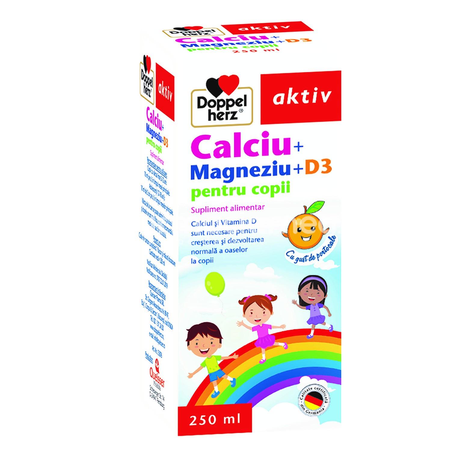 Vitamine și minerale copii - Sirop Calciu, Magneziu, D3 pentru copii, 250ml, Doppelherz, farmaciamea.ro