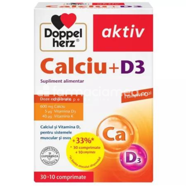 Imunitate -  Calciu + Vitamina D3, 30 + 10 comprimate Cadou Doppelherz Aktiv, farmaciamea.ro