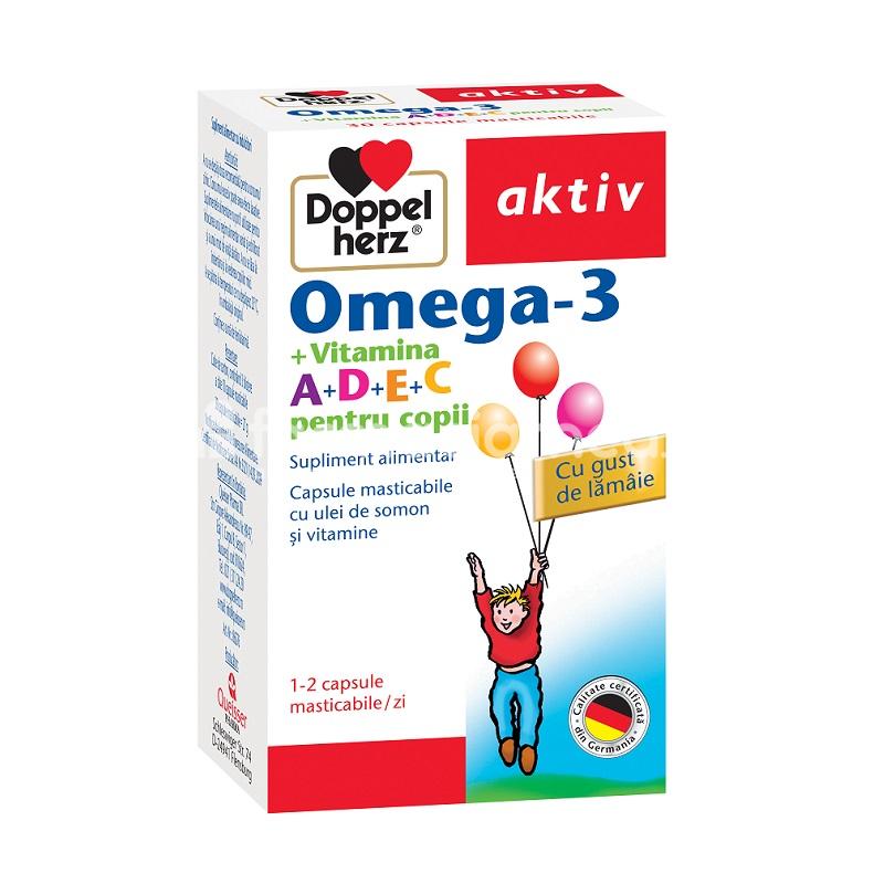 Vitamine și minerale copii - Omega 3 + Vitamina A+D+E+C pentru copii, 30 capsule, Doppelherz, farmaciamea.ro