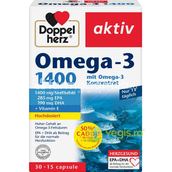 Afecțiuni cardio și colesterol - Omega-3 1400mg, 30 capsule+15 capsule Cadou Doppelherz Aktiv , farmaciamea.ro