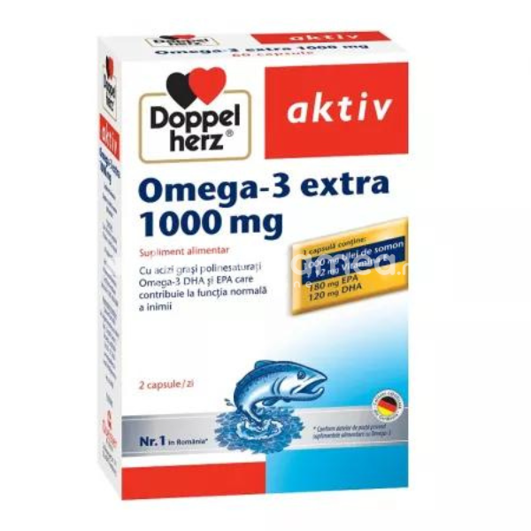 Afecțiuni cardio și colesterol - Omega 3 extra 1000 mg, 60 capsule, Doppelherz, farmaciamea.ro
