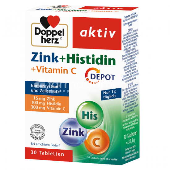 Minerale și vitamine - Zinc Histidina Vitamina C Depot, 30 comprimate, Doppelherz, farmaciamea.ro