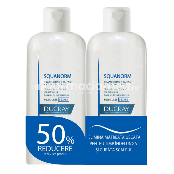 Îngrijire scalp - DUCRAY Squanorm Pachet sampon anti-matreata uscata, 200 ml, 2 flacoane 1+50%, farmaciamea.ro