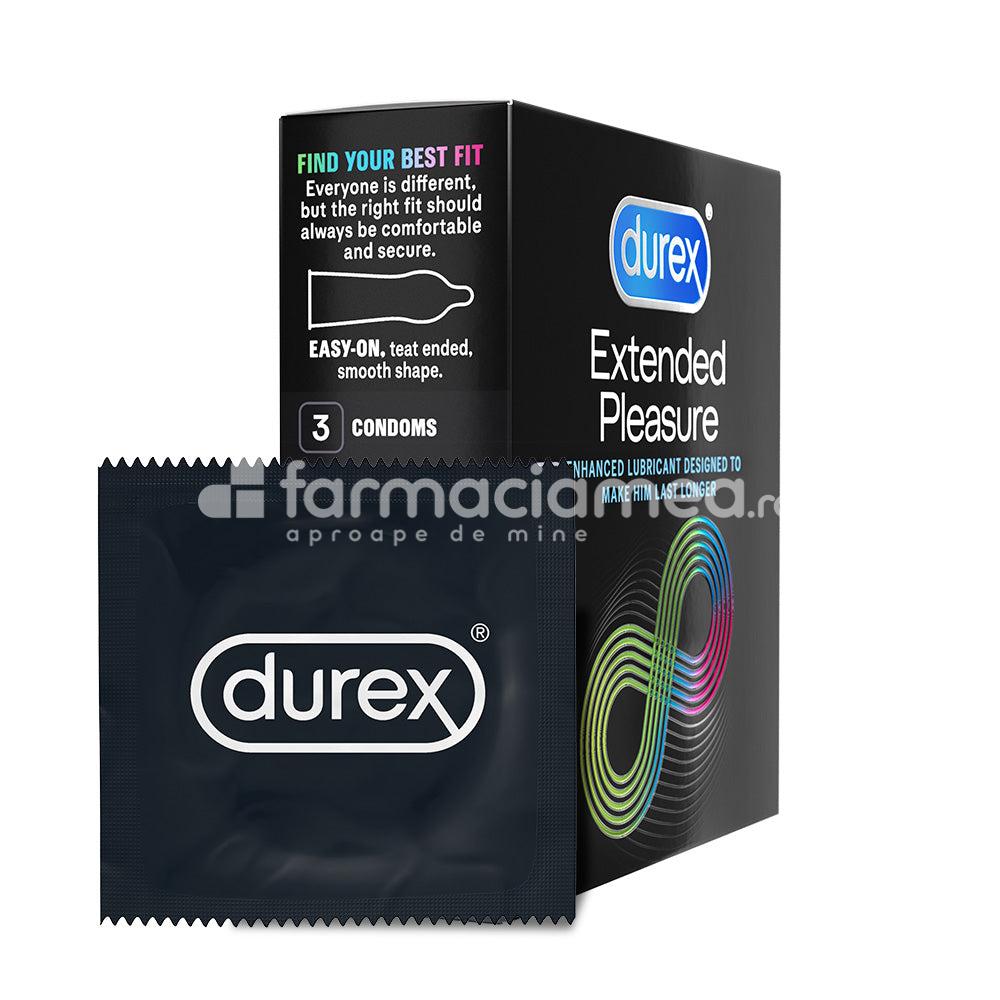 Lubrefiante & Prezervative - DUREX prezervativ Extended Pleasure, cu lubrifiant special Performa care ajuta la intarzierea ejacularii, 3buc, Reckitt, farmaciamea.ro