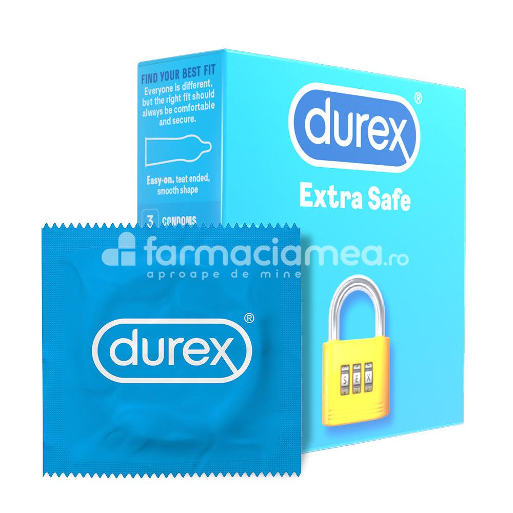 Lubrefiante & Prezervative - DUREX prezervativ Extra Safe, cu lubrifiere suplimentara si un material putin mai gros, 3buc, Reckitt, farmaciamea.ro