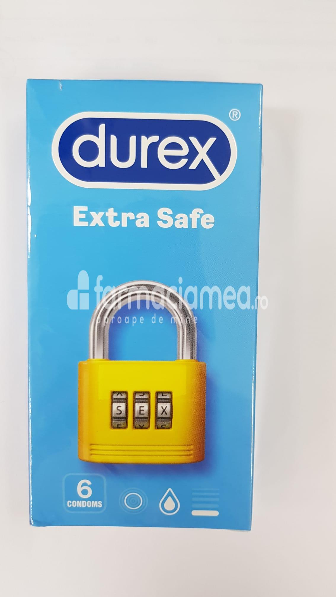 Lubrefiante & Prezervative - DUREX prezervativ Extra safe, cu lubrifiere suplimentara si un material putin mai gros, 6buc, Reckitt, farmaciamea.ro